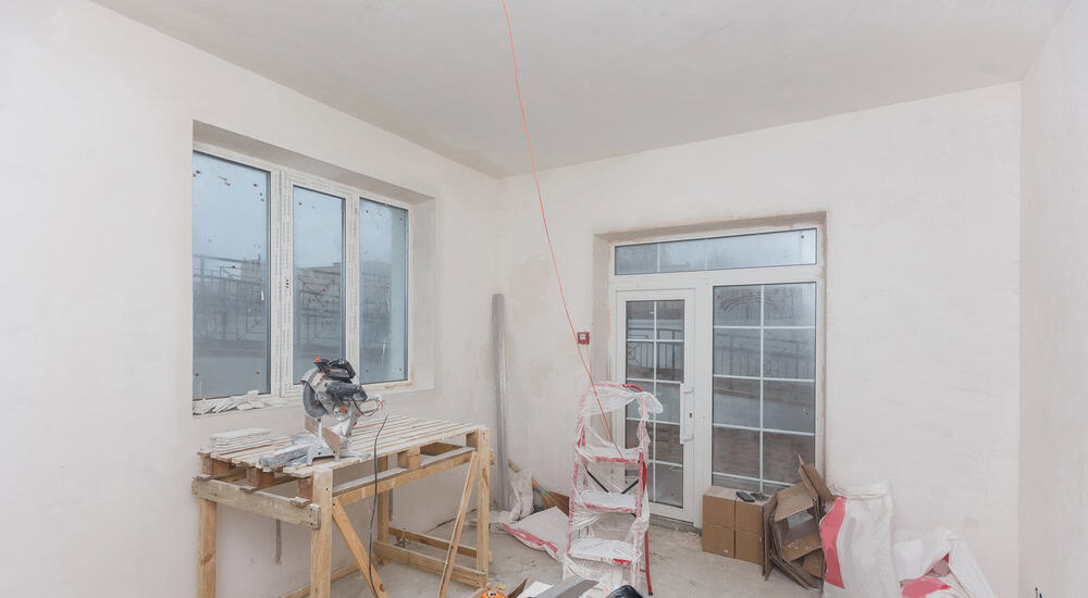 Remodeling attic bathroom with drywall repair, plastering painting, stucco. Bathroom repair and renovation with gypsum plaster boards